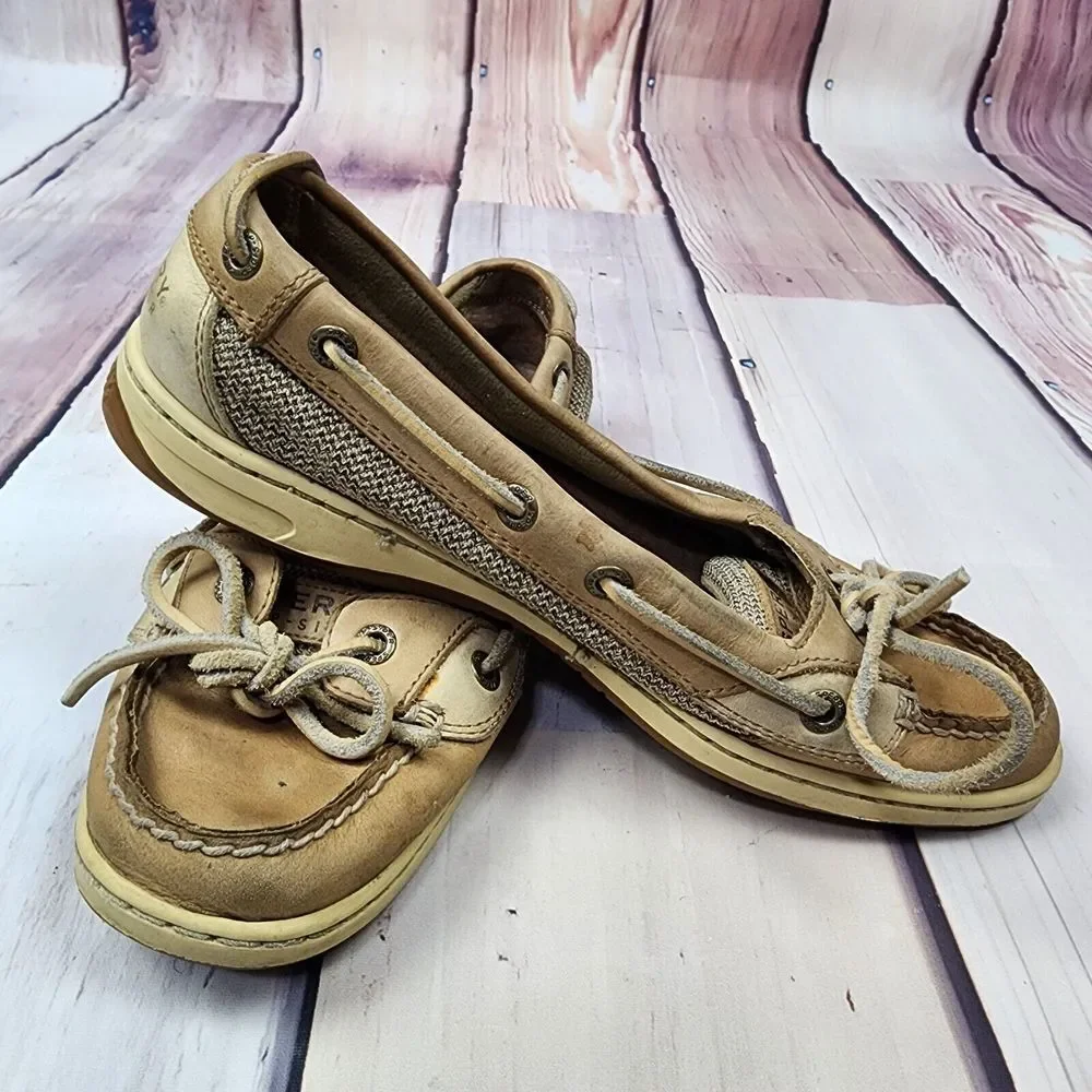 Sperry Top‎ Sider Womens 8M Angelfish Beige Leather Boat Shoes 9102047